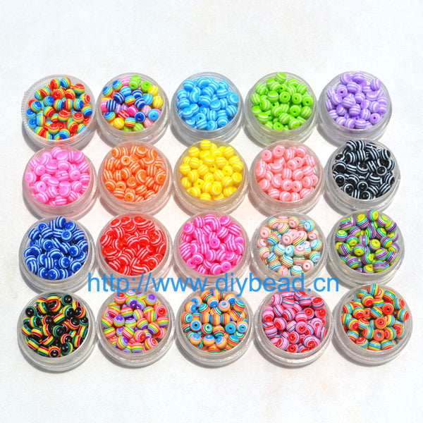 100 pcs DIY Bracelet Accessories Children Handcraft Department 18 Color 6MM Round Shape Resin Stripe Beads jewelry Findings