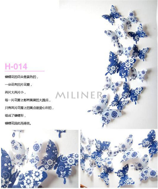 Free shipping 12pcs PVC 3d Butterfly wall decor cute Butterflies wall stickers art Decals home Decoration room wall art