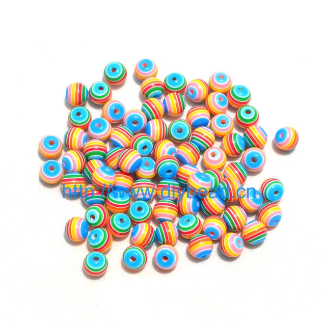100 pcs DIY Bracelet Accessories Children Handcraft Department 18 Color 6MM Round Shape Resin Stripe Beads jewelry Findings