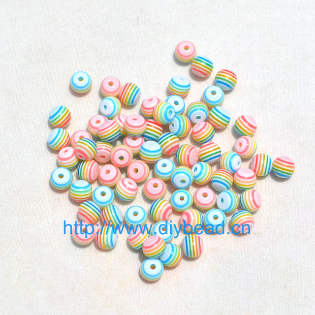 100 pcs DIY Bracelet Accessories Children Handcraft Department 18 Color 6MM Round Shape Resin Stripe Beads jewelry Findings