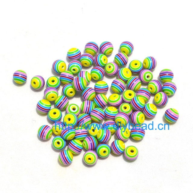 100 pcs DIY Bracelet Accessories Children Handcraft Department 18 Color 6MM Round Shape Resin Stripe Beads jewelry Findings