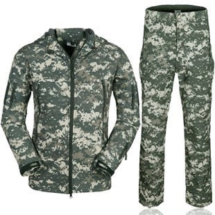 New Shark skin Outdoor Hunting Camping Waterproof Windproof Polyester Coats Jacket Hoody TAD softshell Jacket+pants