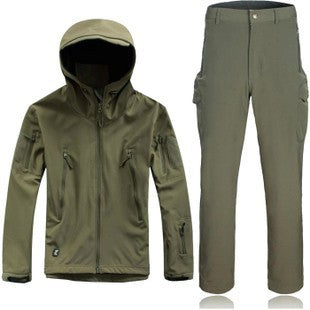 New Shark skin Outdoor Hunting Camping Waterproof Windproof Polyester Coats Jacket Hoody TAD softshell Jacket+pants