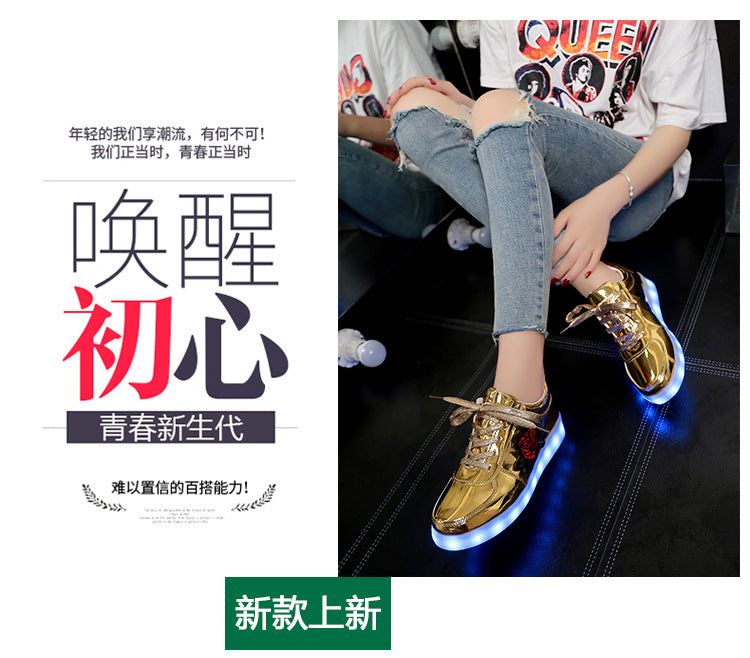 2018 New Size 26-44 Kids Luminous Sneakers for Girls Boys Women Shoes with Light Led Shoes with Flower Glowing Sneakers