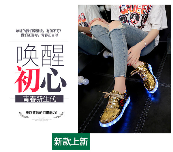 2018 New Size 26-44 Kids Luminous Sneakers for Girls Boys Women Shoes with Light Led Shoes with Flower Glowing Sneakers