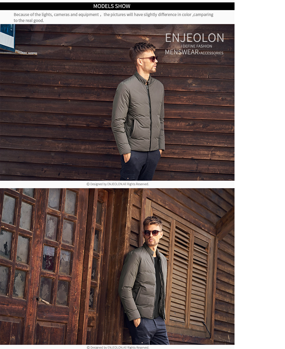 Enjeolon brand thicken winter down jacket men light down coat White duck down jacket top quality warm down parka jacket MF0102