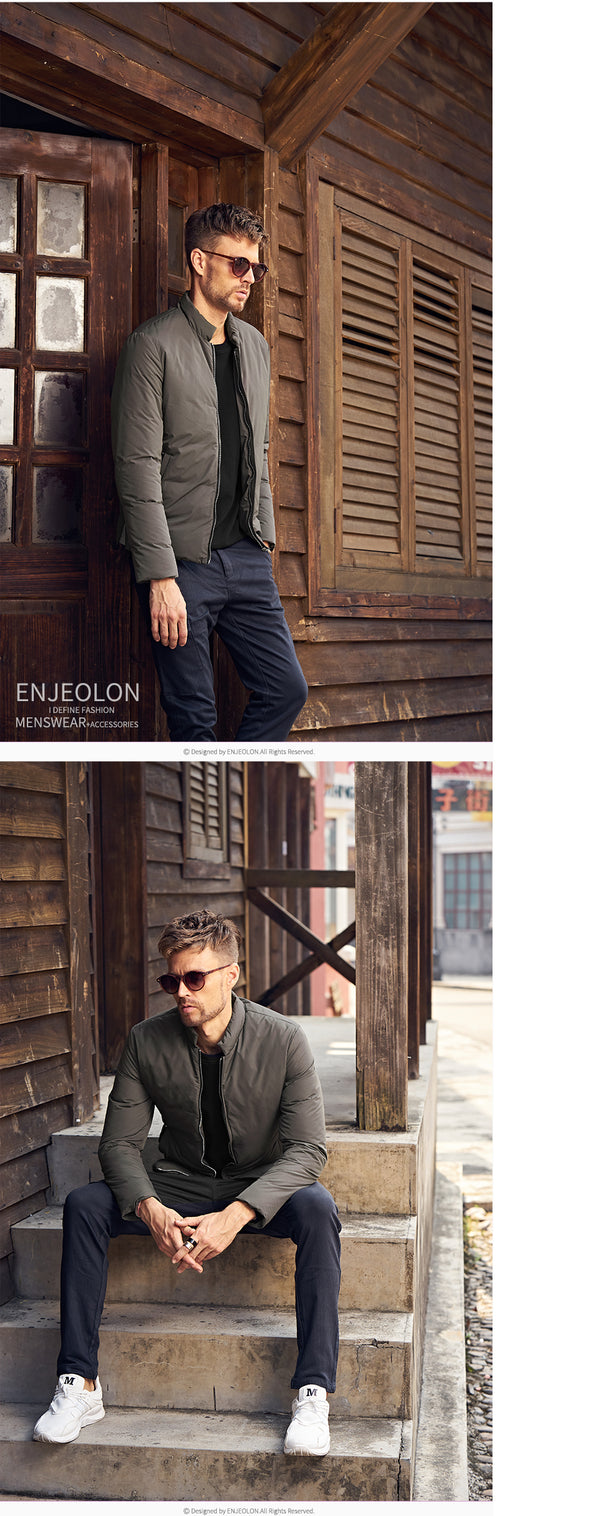 Enjeolon brand thicken winter down jacket men light down coat White duck down jacket top quality warm down parka jacket MF0102