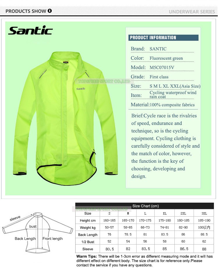 Santic Men Cycling Jacket UPF30+ Bicycle Bike Rain Jacket Raincoat Long Sleeve Outdoor Sport Windproof Cycling Clothing Ciclismo