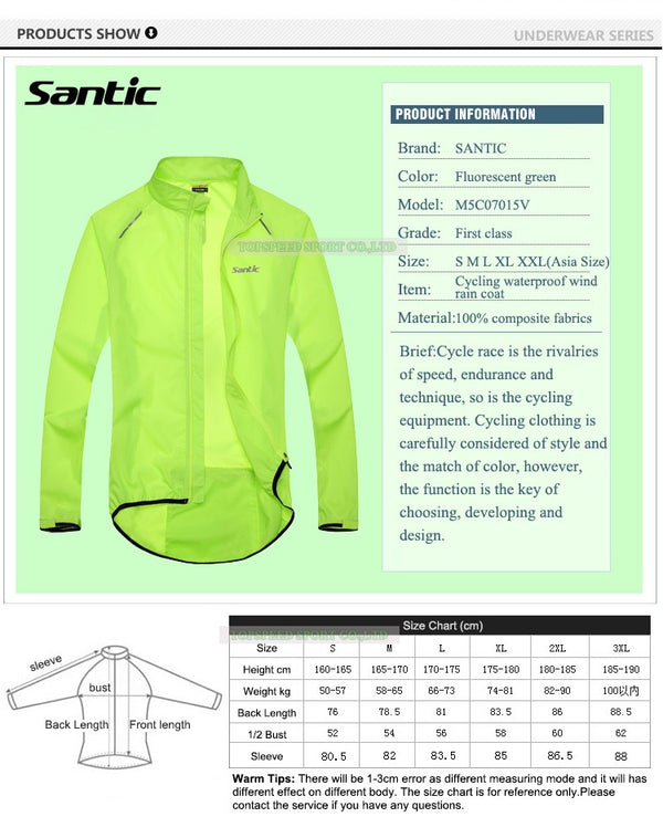 Santic Men Cycling Jacket UPF30+ Bicycle Bike Rain Jacket Raincoat Long Sleeve Outdoor Sport Windproof Cycling Clothing Ciclismo