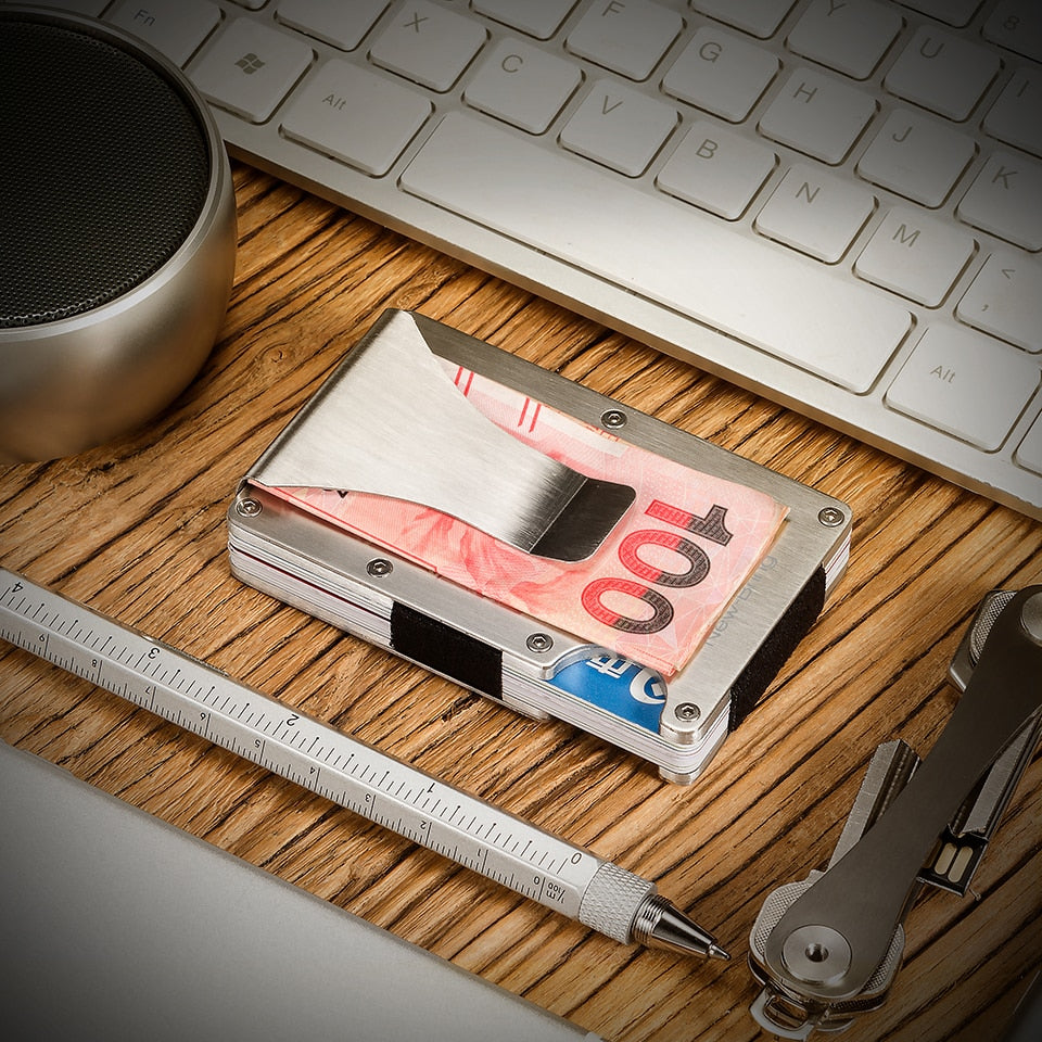 NewBring Metal Mini Money Clip Brand Fashion Black White Credit Card ID Holder With RFID Anti-thief Wallet Men