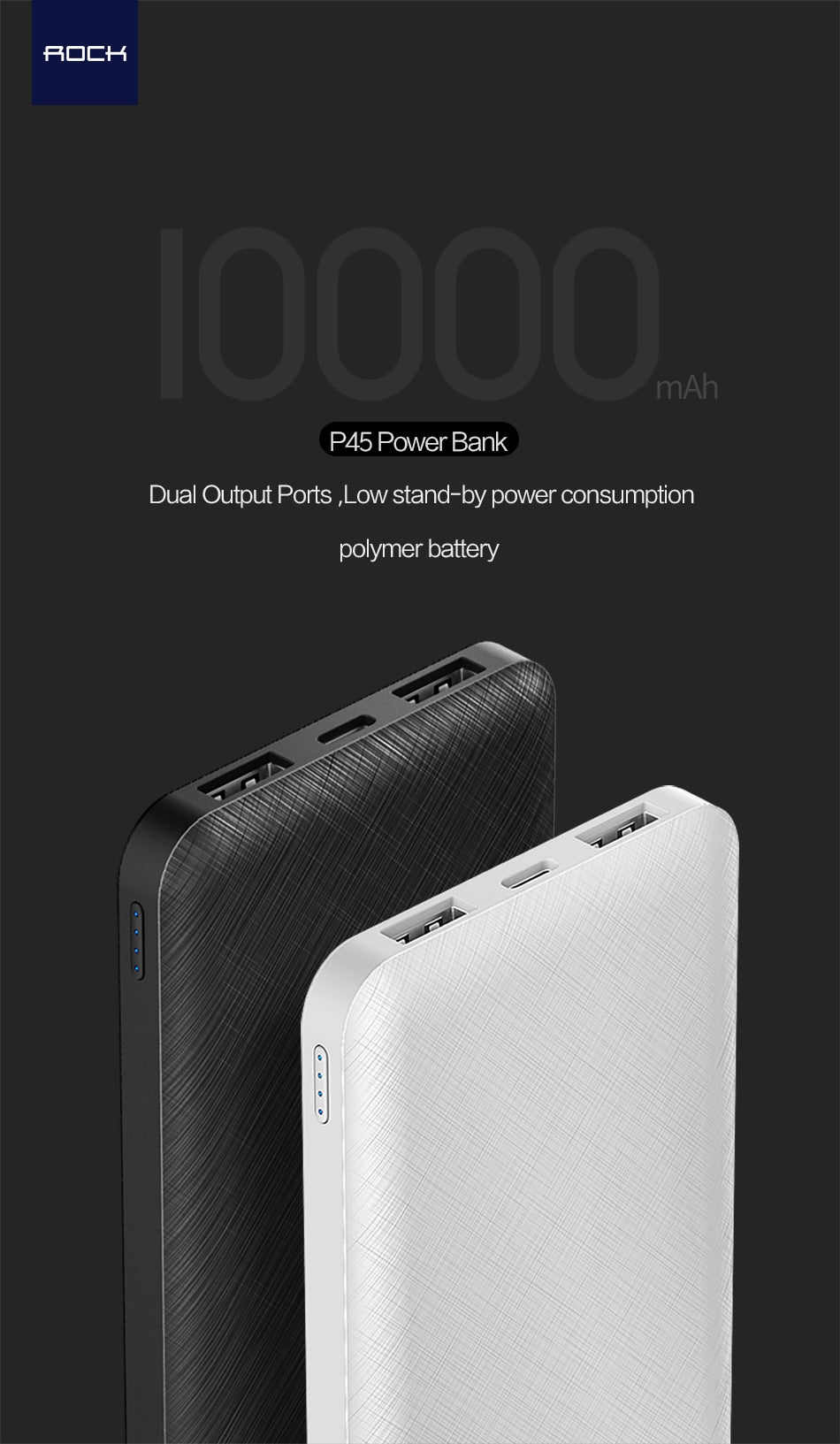 ROCK Slim Power Bank 10000 mAh Portable Charging Ultra thin Powerbank external battery backup pack for iPhone poverbank 10000mah