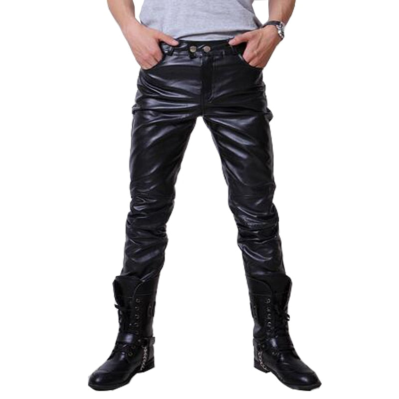 2019 Hip Hop Mens Leather Pants Faux Leather Pu Material 3 Colors Motorcycle Skinny Faux Leather Casual Pants