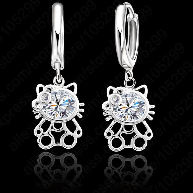 Jemmin Good Quality 925 Sterling Silver Cubic Zirconia Lever Back Loop Earrings Lovely Kitty Design Jewelry For Woman Girl