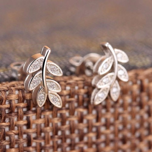 jemmin New Simple Fashion 925 Sterling Silver Leaf Olive Branch Stud Earrings Prevent Allergy Brincos Piercing Ear Jewelry