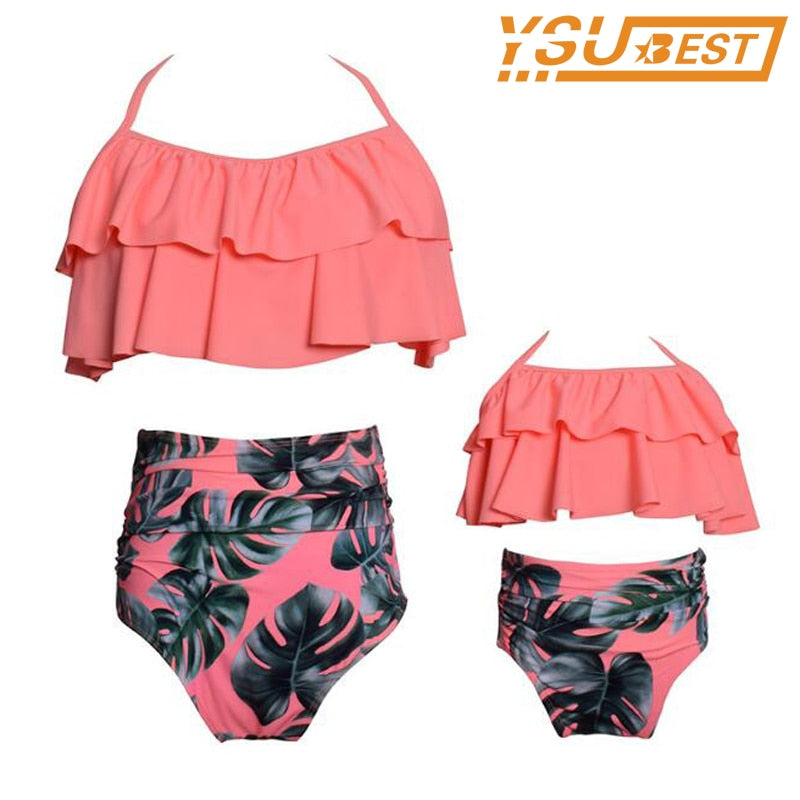 Mother & Kids Family Matching Swimwear Mother Daughter Beach Kid Bikini Bahitng Swimsuit Brachwear Mother Girl Swimming Clothing