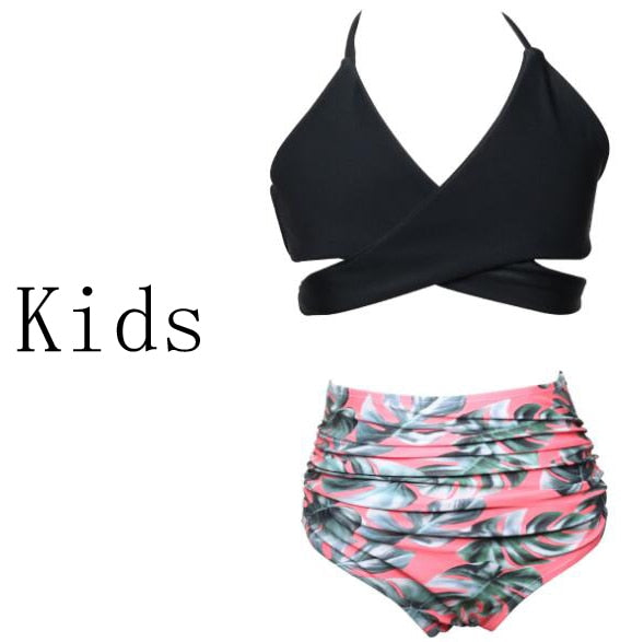 Mother & Kids Family Matching Swimwear Mother Daughter Beach Kid Bikini Bahitng Swimsuit Brachwear Mother Girl Swimming Clothing
