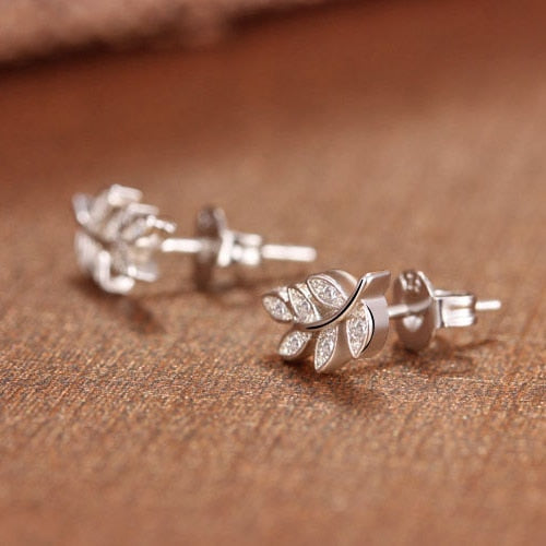 jemmin New Simple Fashion 925 Sterling Silver Leaf Olive Branch Stud Earrings Prevent Allergy Brincos Piercing Ear Jewelry