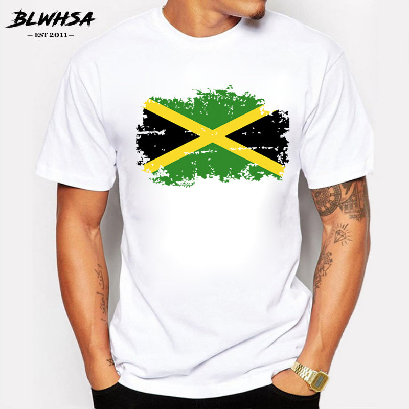 BLWHSA Jamaica Flag T shirt Men Summer Short Sleeve Cotton Brands Design T-shirts Funny Jamaica National Flag Men Clothing