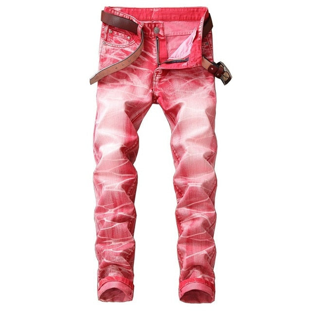 2018 High Quality Men Casual Jeans Coated Slim Straight Pleated Biker Jeans Pants Male Denim Casual Pants Plus Size 42