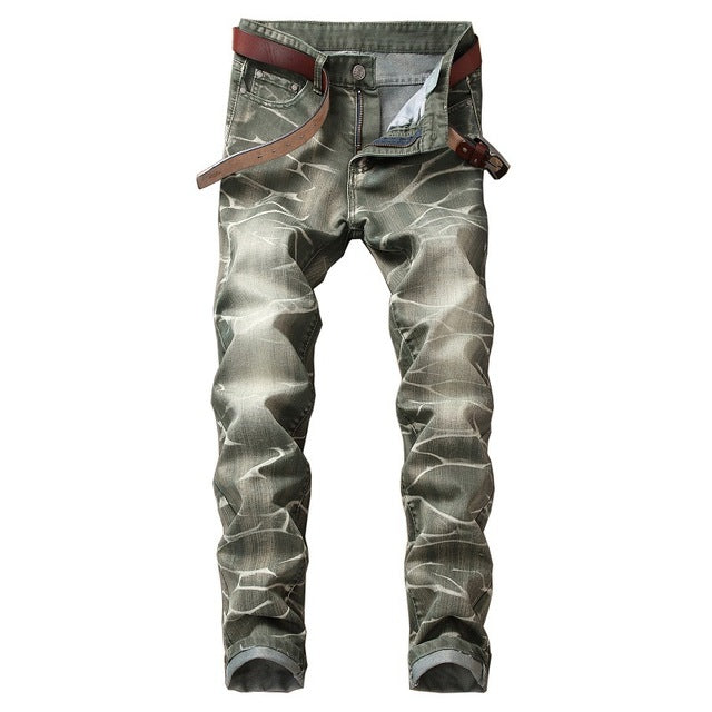 2018 High Quality Men Casual Jeans Coated Slim Straight Pleated Biker Jeans Pants Male Denim Casual Pants Plus Size 42
