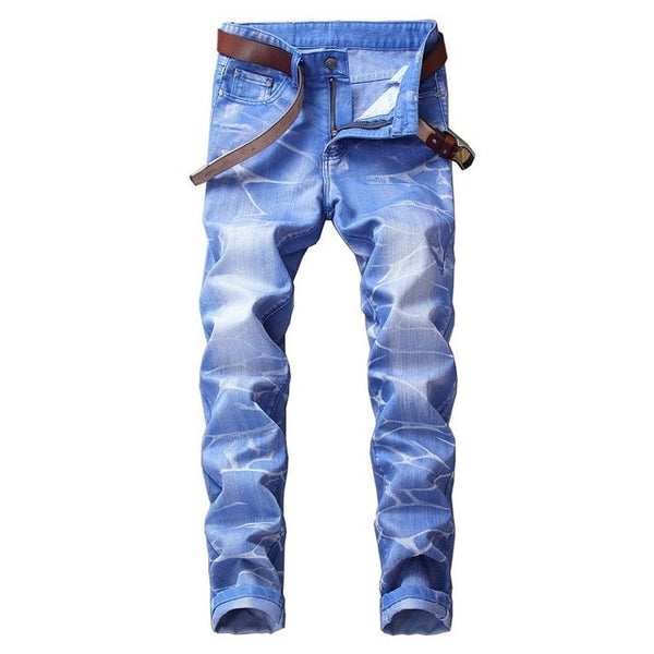 2018 High Quality Men Casual Jeans Coated Slim Straight Pleated Biker Jeans Pants Male Denim Casual Pants Plus Size 42