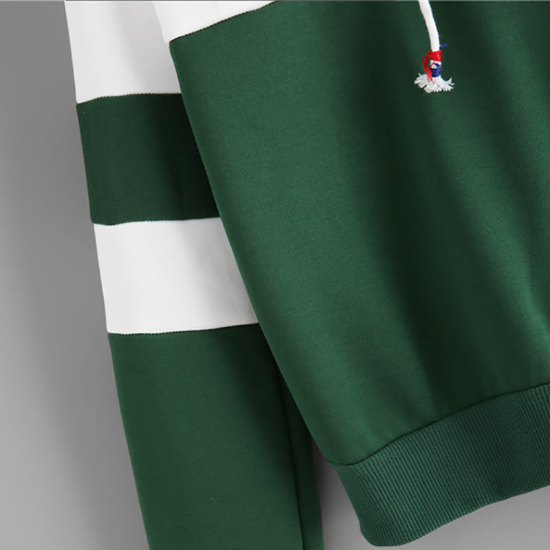 ROMWE Drawstring Color Block Cactus Embroidered Hoodie 2018 Spring Autumn Long Sleeve Ladies Casual Sporty Pullovers Sweatshirt