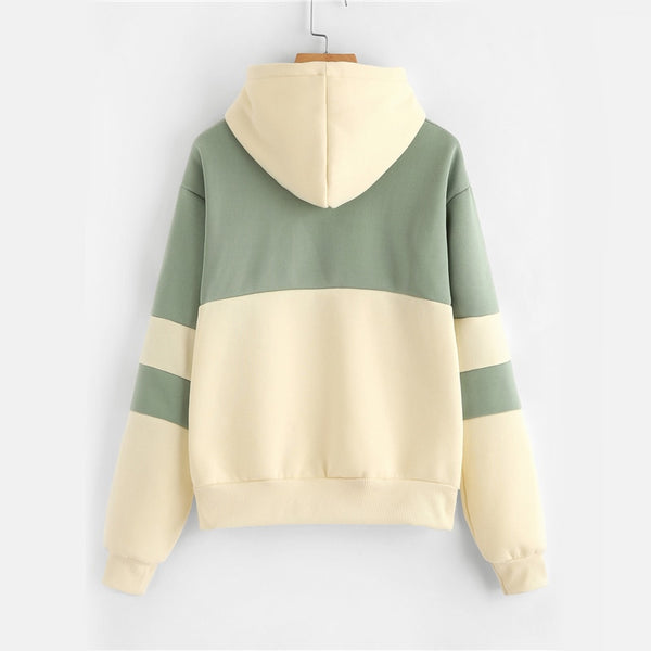ROMWE Drawstring Color Block Cactus Embroidered Hoodie 2018 Spring Autumn Long Sleeve Ladies Casual Sporty Pullovers Sweatshirt