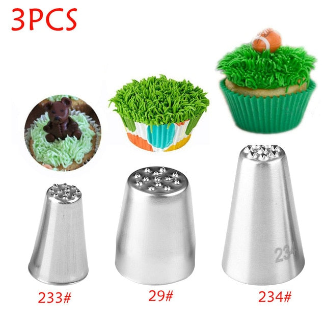 1Pc or 3pcs/set Grass Cream Icing Nozzles Stainless Steel Pastry Decor Cupcake Head Cake Decorating Tip Piping Pastry Cupcake