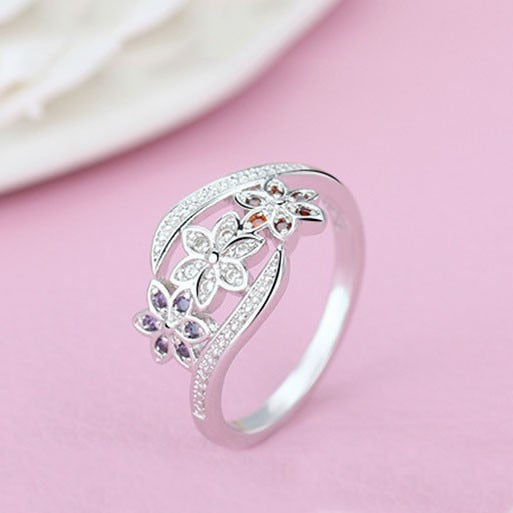 Jemmin Newest Design Three Color CZ Flower Ring for Women Girls Fashion 925 Sterling Silver Ring Wedding Lady Jewelry Size 7 8 9