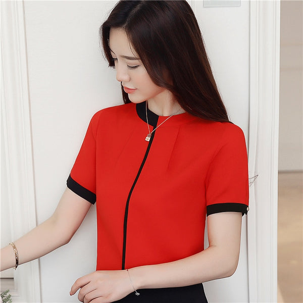 2018 summer chiffon women blouse shirt short sleeve elegant ladies office women tops casual slim white women clothing 0215 40