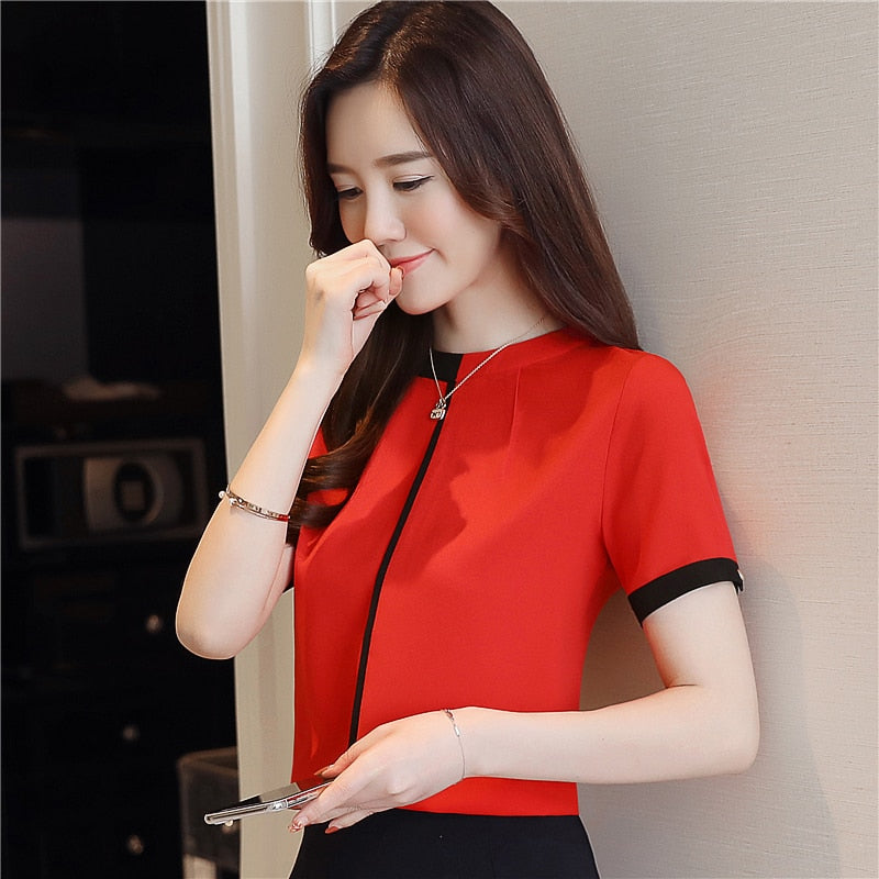 2018 summer chiffon women blouse shirt short sleeve elegant ladies office women tops casual slim white women clothing 0215 40