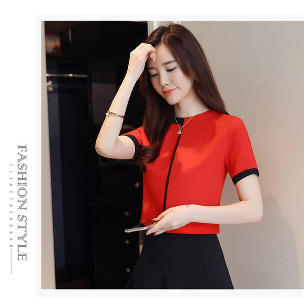 2018 summer chiffon women blouse shirt short sleeve elegant ladies office women tops casual slim white women clothing 0215 40