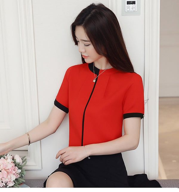 2018 summer chiffon women blouse shirt short sleeve elegant ladies office women tops casual slim white women clothing 0215 40