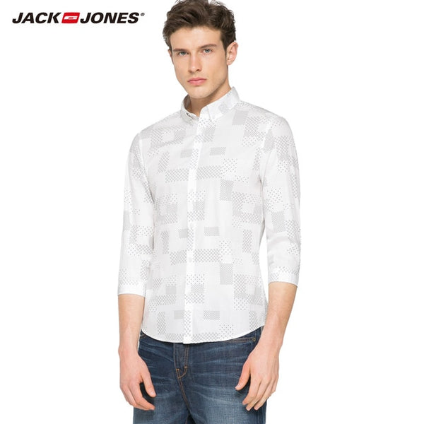 Jack & Jones Brand 2018 NEW COTTON punk style plaid male slim sailor collar three quarter sleeves casual shirts