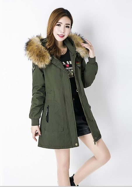 new winter jacket women Camouflage army green jacket female outerwear lady hoodies coat long top quality fur collar parkas L001