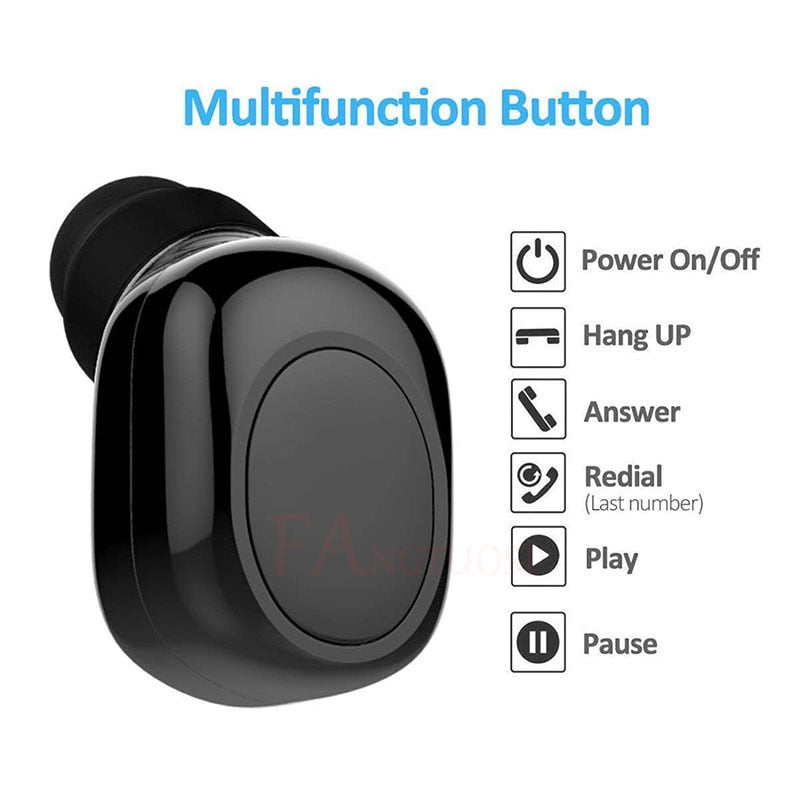 FANGTUOSI Mini Bluetooth Earphone Wireless Headset stereo earbuds hidden micro earpiece With Mic For iPhone X 7 Earbud Earphones