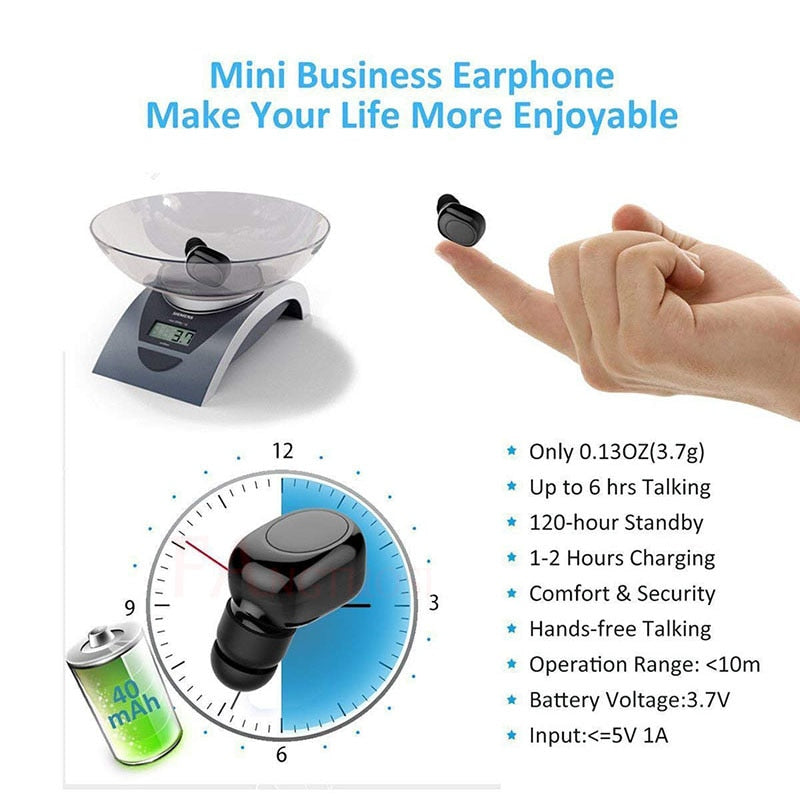 FANGTUOSI Mini Bluetooth Earphone Wireless Headset stereo earbuds hidden micro earpiece With Mic For iPhone X 7 Earbud Earphones