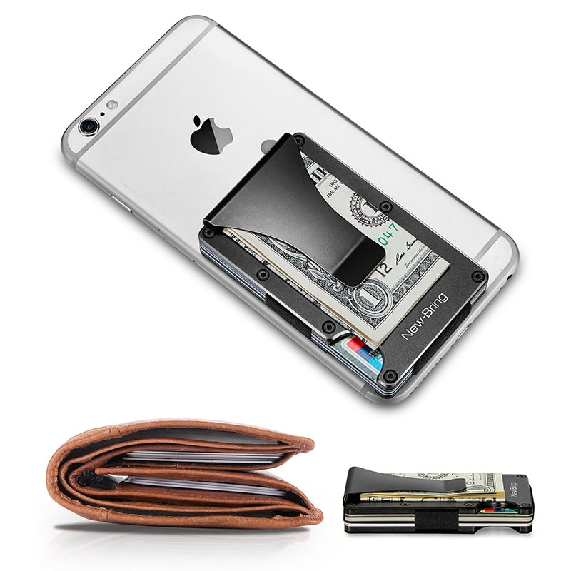 NewBring Metal Mini Money Clip Brand Fashion Black White Credit Card ID Holder With RFID Anti-thief Wallet Men