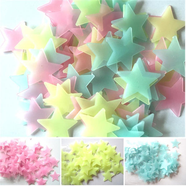 100PC Kids Bedroom Fluorescent Glow In The Dark Stars Glow Wall Stickers Stars Luminous luminous glow sticker color 8.13