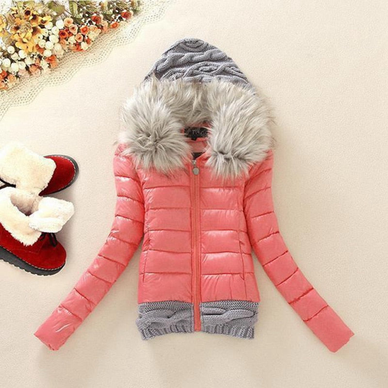 LAAMEI 2018 Winter Jacket Women Parkas Outerwear Coat Knitted Hat Female Parkas Fur Collar Plus Size 3XL Thick Women Winter Coat