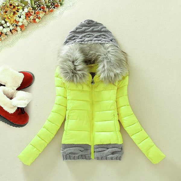 LAAMEI 2018 Winter Jacket Women Parkas Outerwear Coat Knitted Hat Female Parkas Fur Collar Plus Size 3XL Thick Women Winter Coat