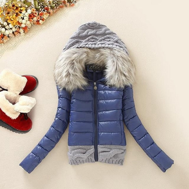 LAAMEI 2018 Winter Jacket Women Parkas Outerwear Coat Knitted Hat Female Parkas Fur Collar Plus Size 3XL Thick Women Winter Coat