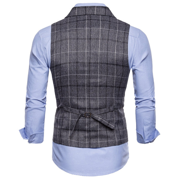 Seenimoe Mens Stripe Plaid Formal Blazer vests Casual Single Breasted V-neck Fashion M-4XL Male England Style Casual Vests