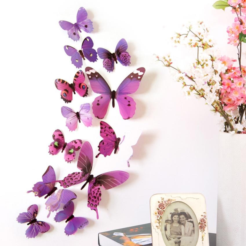 ISHOWTIENDA 12pcs Decal Wall Stickers Home Decorations 3D Butterfly Rainbow Fridge Magnet 2018 Dropshipping Product