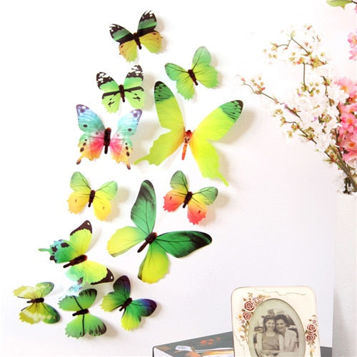 ISHOWTIENDA 12pcs Decal Wall Stickers Home Decorations 3D Butterfly Rainbow Fridge Magnet 2018 Dropshipping Product