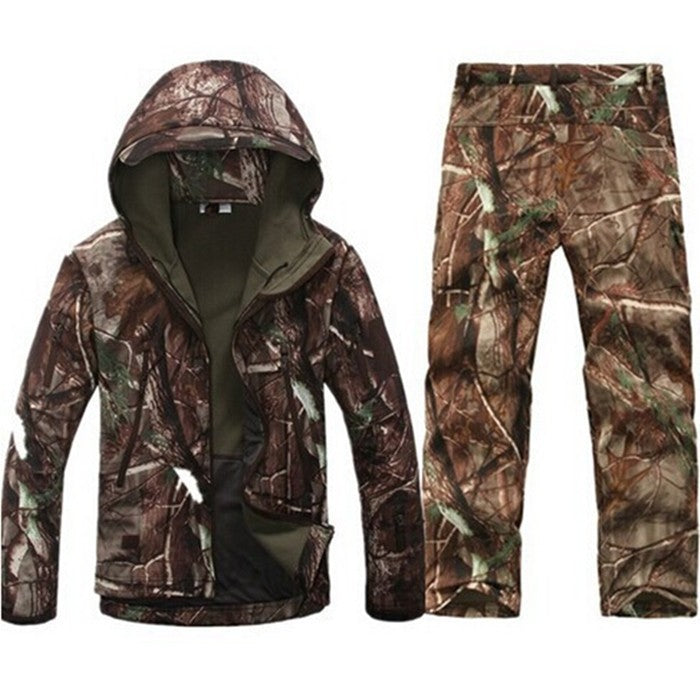 New Shark skin Outdoor Hunting Camping Waterproof Windproof Polyester Coats Jacket Hoody TAD softshell Jacket+pants