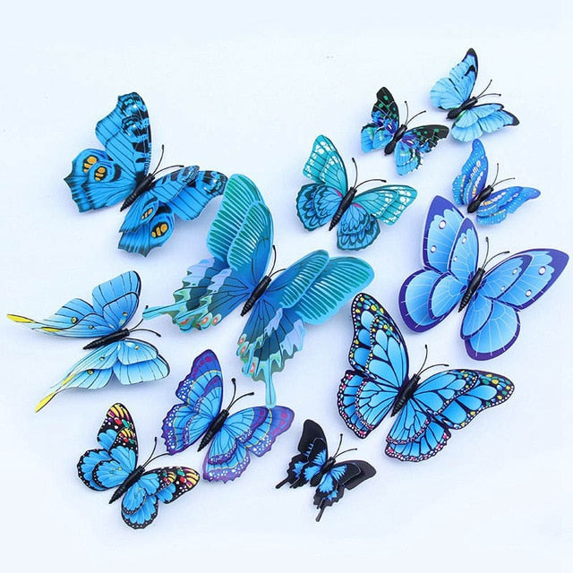 12pcs Multicolor Double Layer Wings 3D Butterfly Wall Sticker Magnet PVC Butterflies Party Kids Bedroom Fridge Decor Magnetic