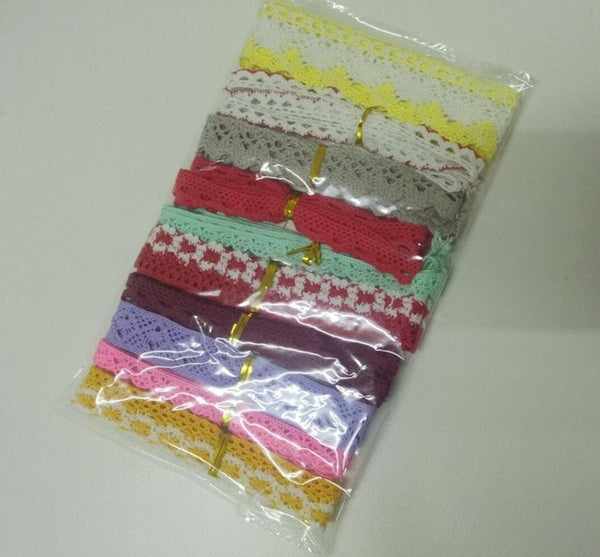 1-3.5cm 10yards Random Mix White Beige Cotton Lace Trims DIY Hometexile Clothes Edge Wrapping Cotton Ribbon Tape Cotton Material