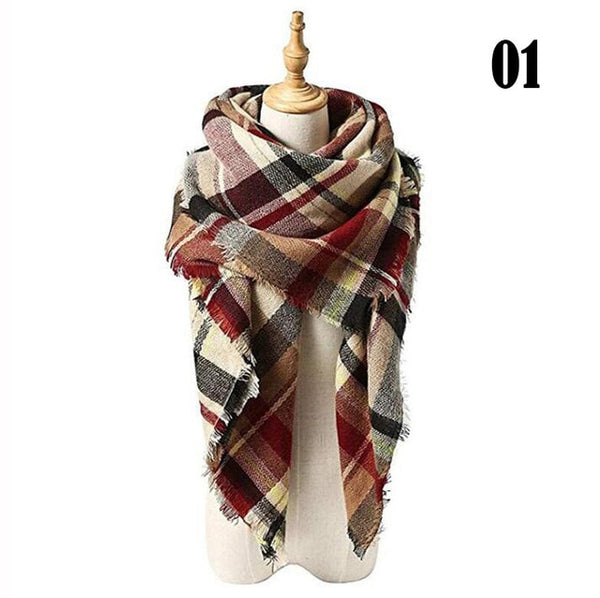 New Women's Winter Scarf Classic Plaid Scarf Female Warm Soft Cashmere Scarves Chunky Large Blanket Wrap Shawl Triangle Scarves