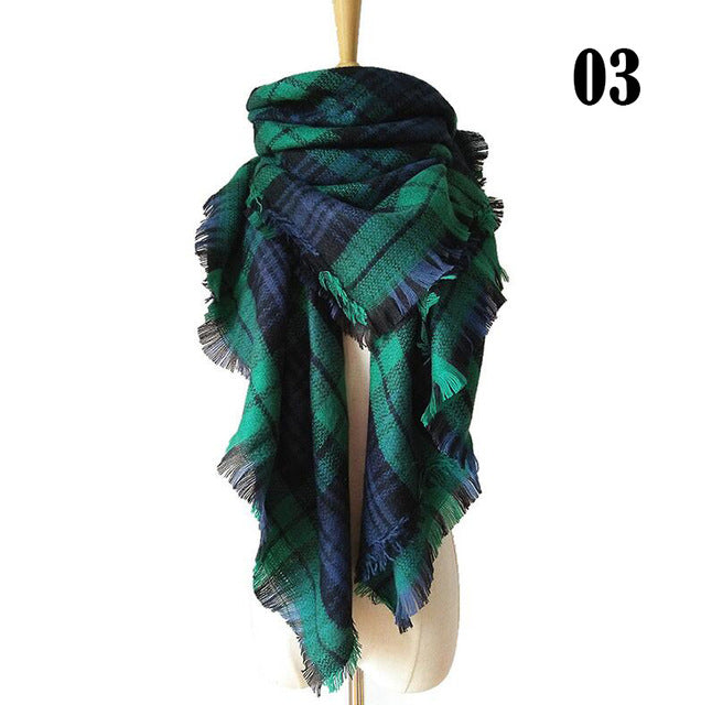 New Women's Winter Scarf Classic Plaid Scarf Female Warm Soft Cashmere Scarves Chunky Large Blanket Wrap Shawl Triangle Scarves